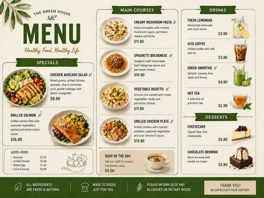 Restaurant menu update: $12.90 → $9.90