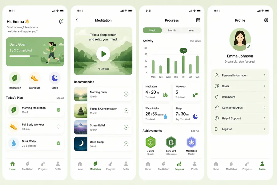 English mobile app screenshot with 75 UI text strings